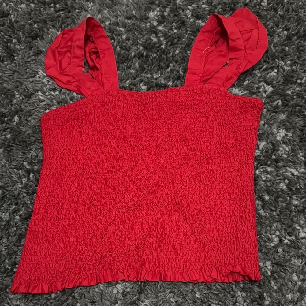 Old Navy Red Smocked Ruffled Tank Top